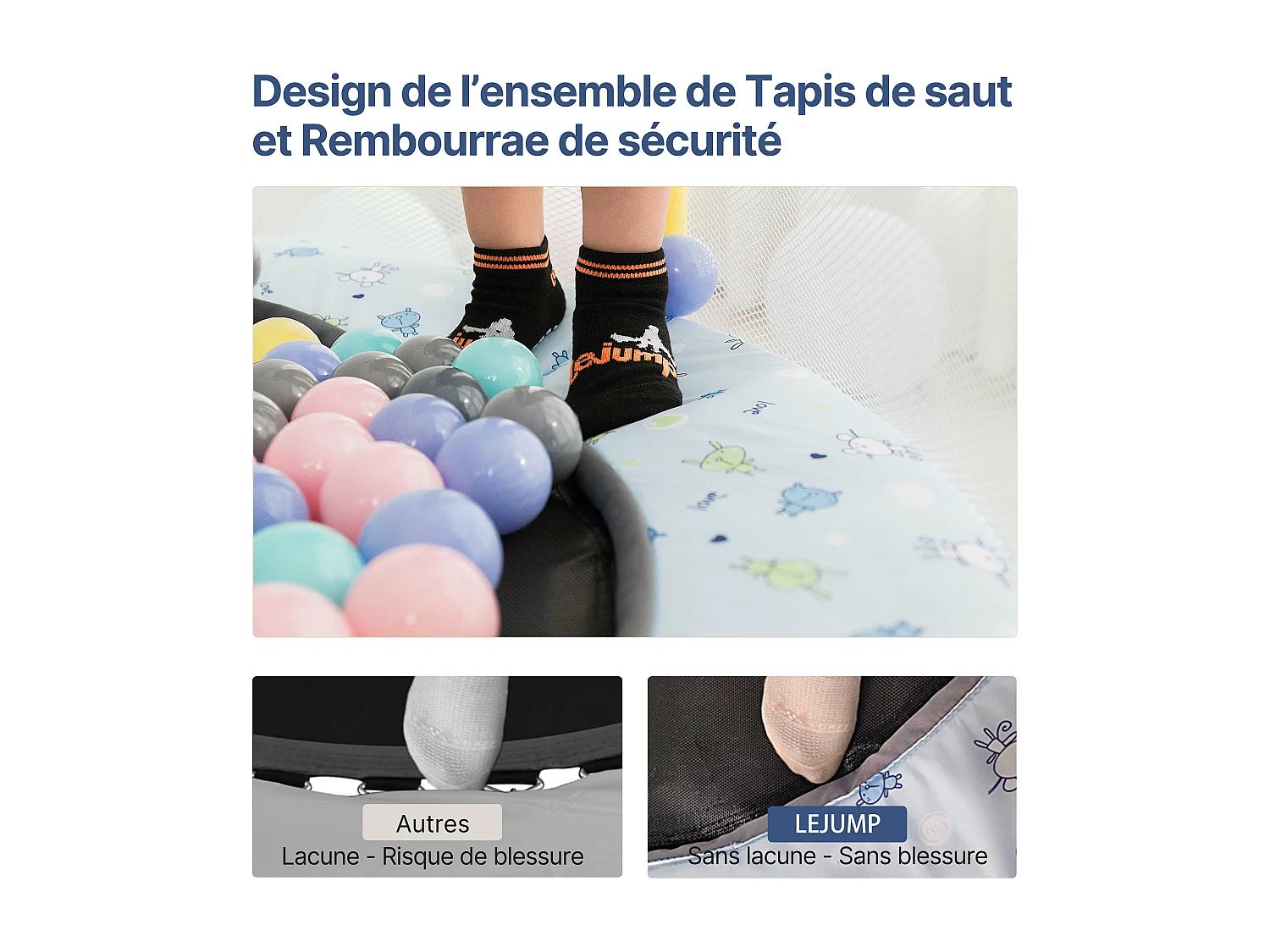 Trampoline Intérieur 130cm Rond Bleu LeJump BabyBleu petit trampoline pour enfants