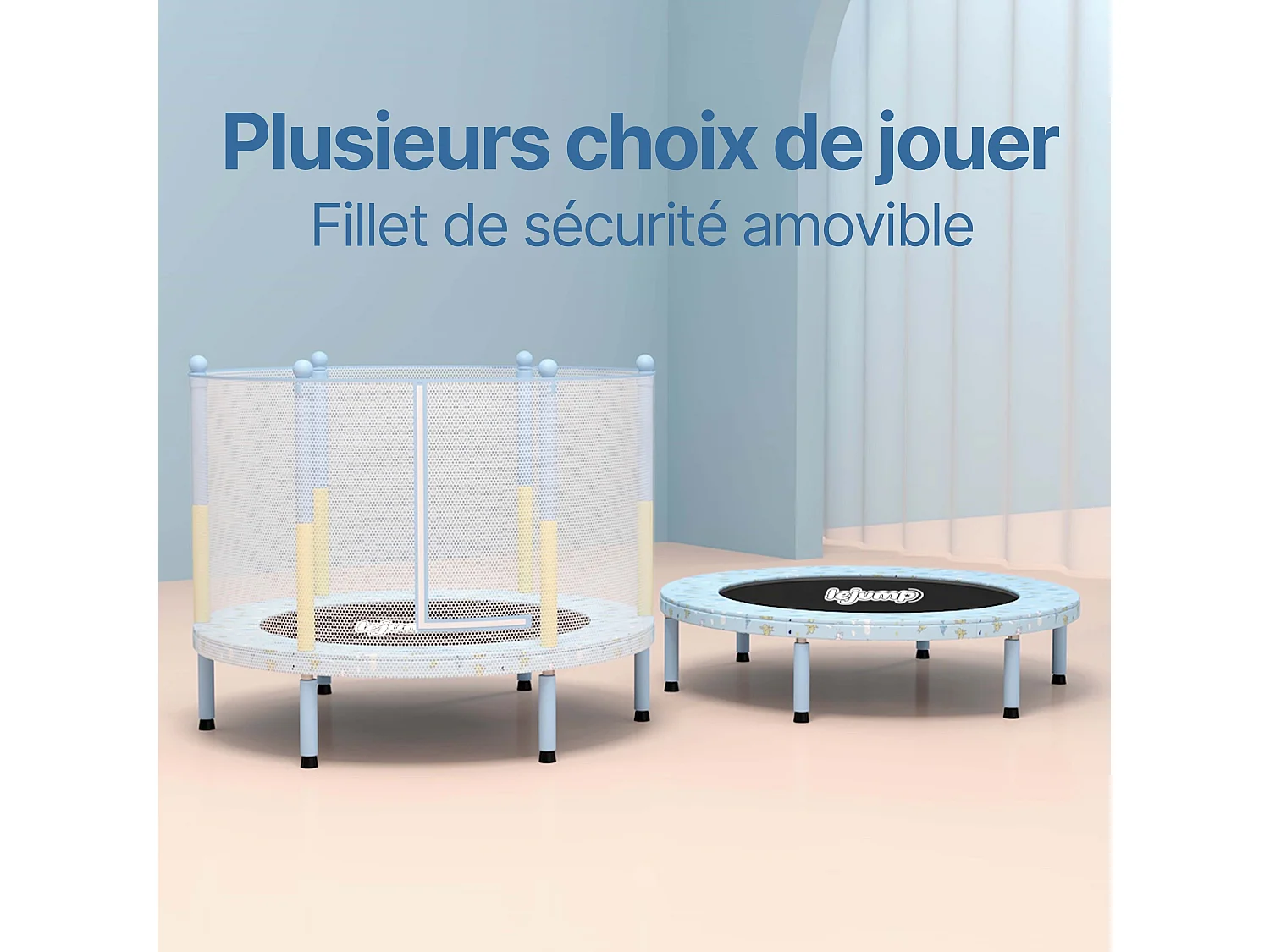 Trampoline Intérieur 130cm Rond Bleu LeJump BabyBleu petit trampoline pour enfants