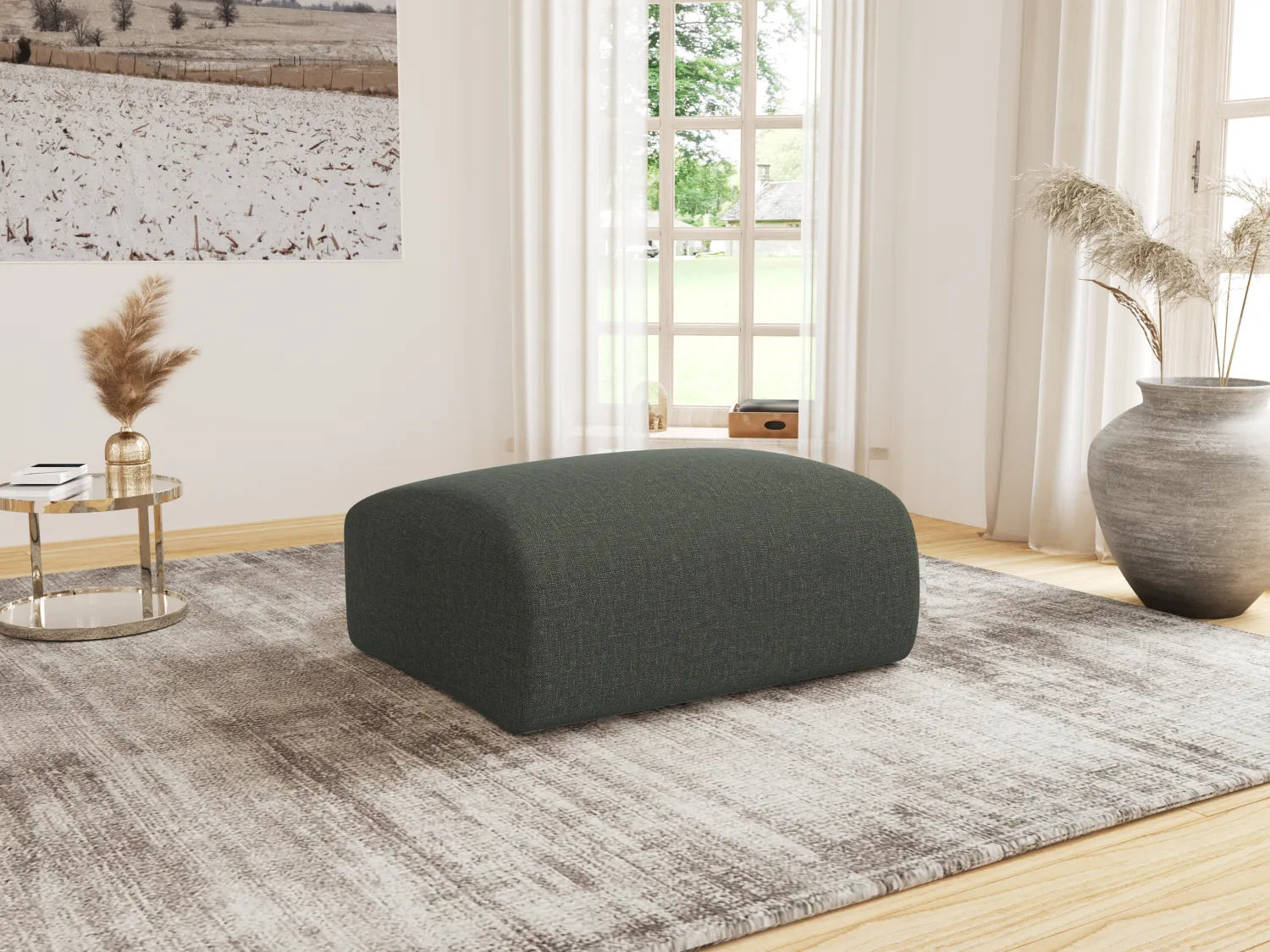 Pouf en tissu chiné vert POGNI de Maison Céphy
