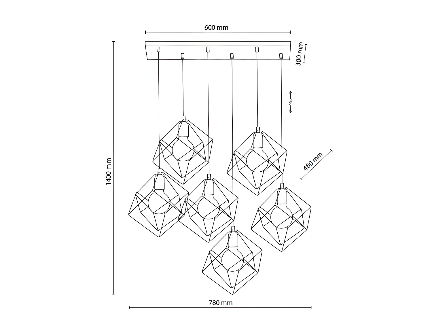 Suspension métal doré – h140cm réglable - 6xE27 - modèle ALAMBRE de TK LIGHTING