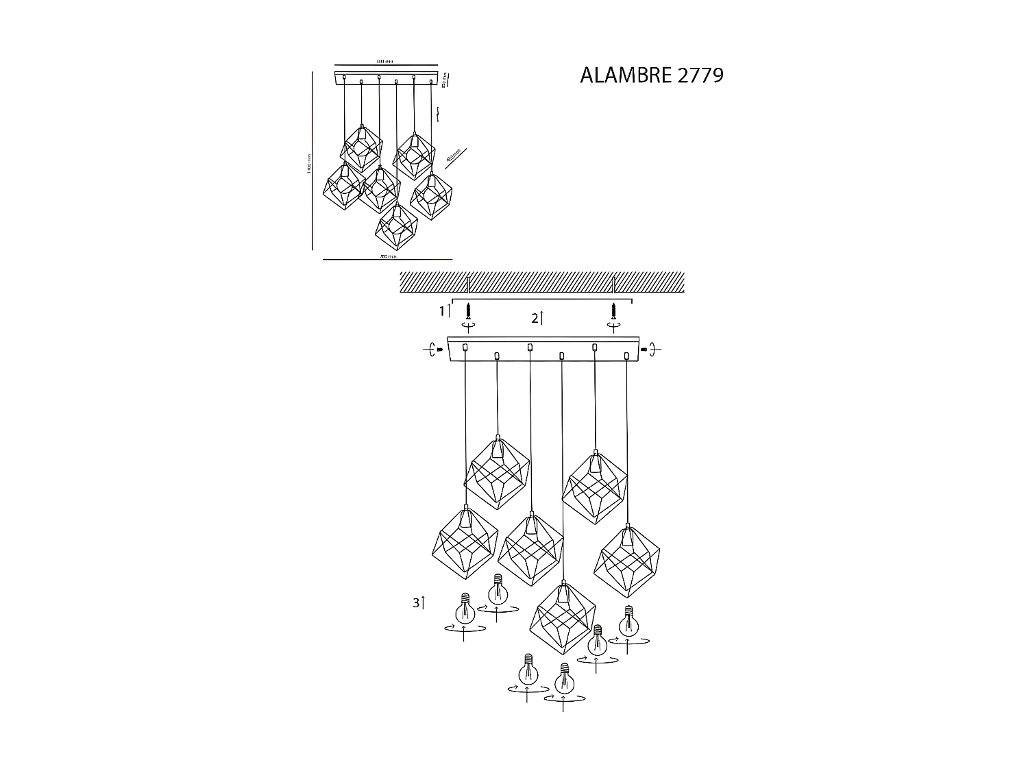 Suspension métal doré – h140cm réglable - 6xE27 - modèle ALAMBRE de TK LIGHTING