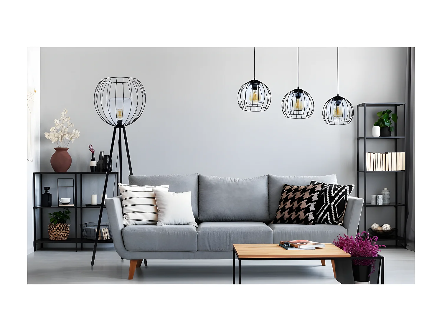 Suspension métal noir et verre -h165 x L110cm -3xE27 -modèle UNIVERSO de TK LIGHTING