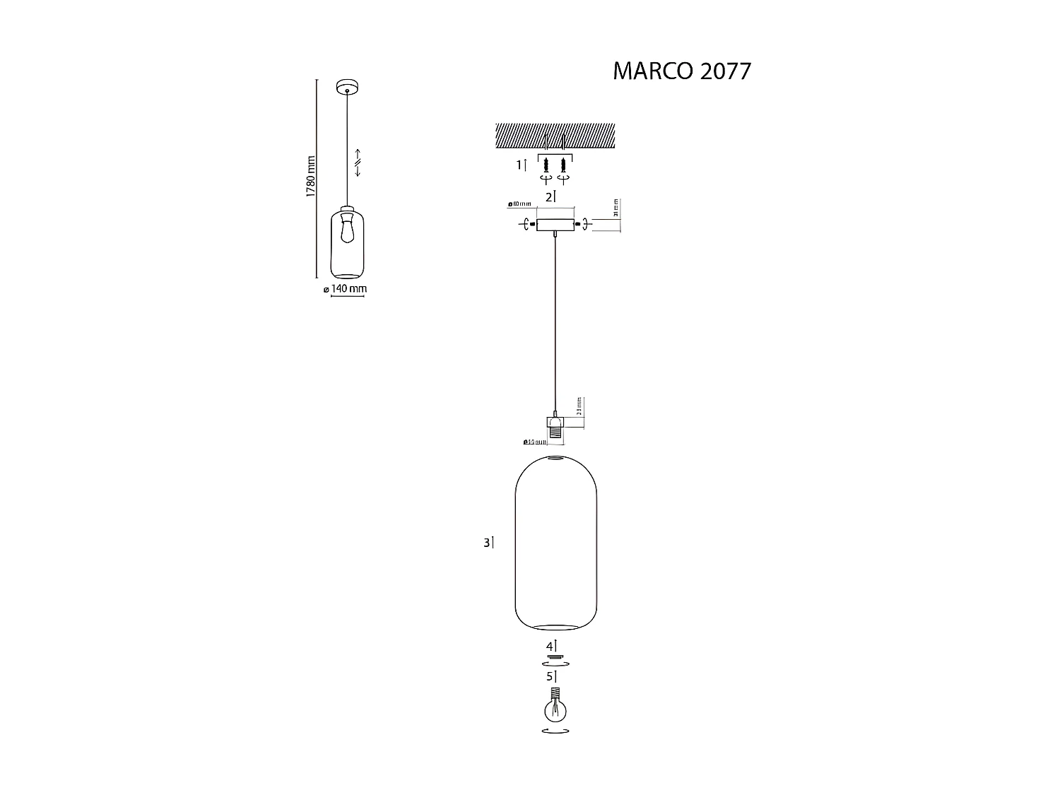 Suspension en verre teinté - h178cm x L14cm - modéle MARCO de TK LIGHTING