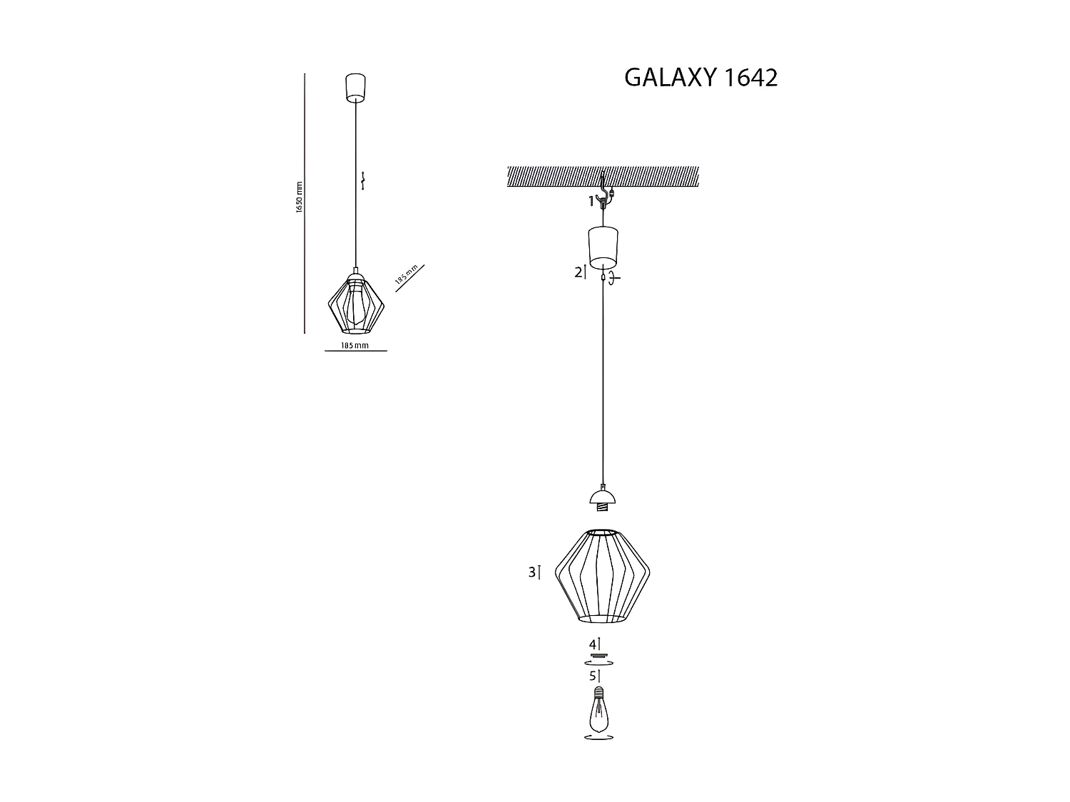 Suspension graphique en métal forme cage - h165cm réglable - 1xE27 - modèle GALAXY de TK LIGHTING
