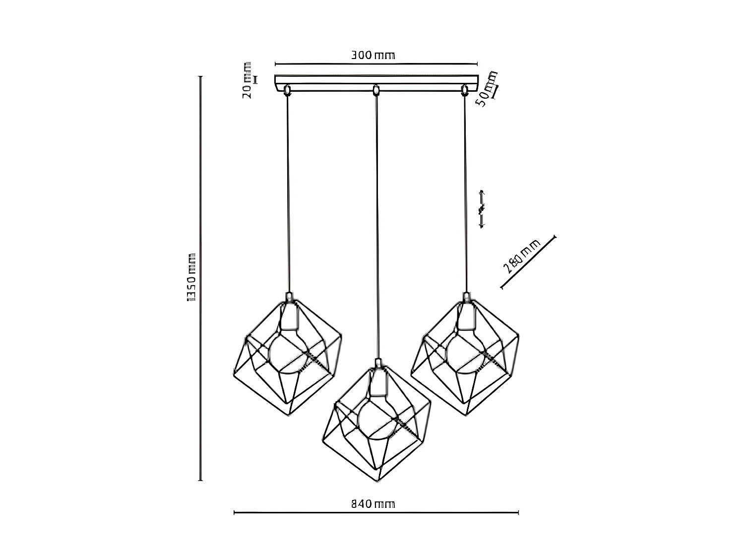 Suspension métal doré – h135cm  -3xE27 - modèle ALAMBRE de TK LIGHTING