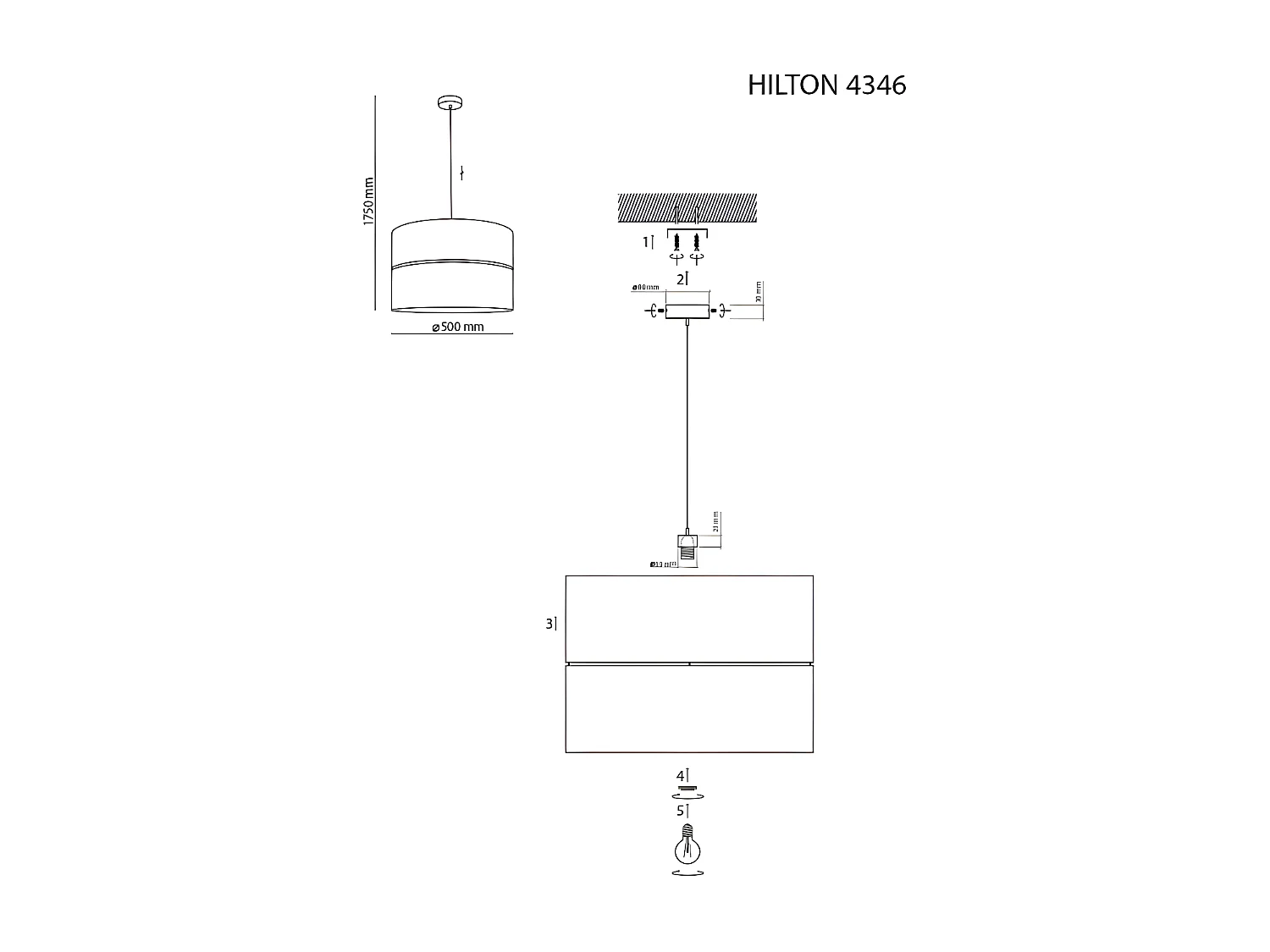 Suspension Métal Noir et Doré - diam 50 x h175 cm  - modèle HILTON de TK LIGHTING