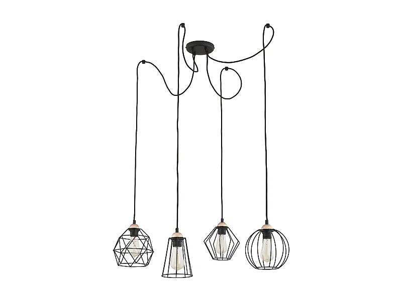 Suspension graphique en métal noir filaire - ajustable - 4XE27 - modèle GALAXY de TK LIGHTING