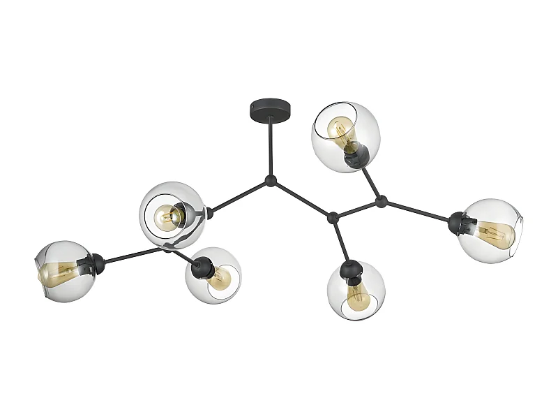 Suspension industrielle en verre/métal noir - h55 x L108cm - 6xE27 - modèle FAIRY de TK LIGHTING