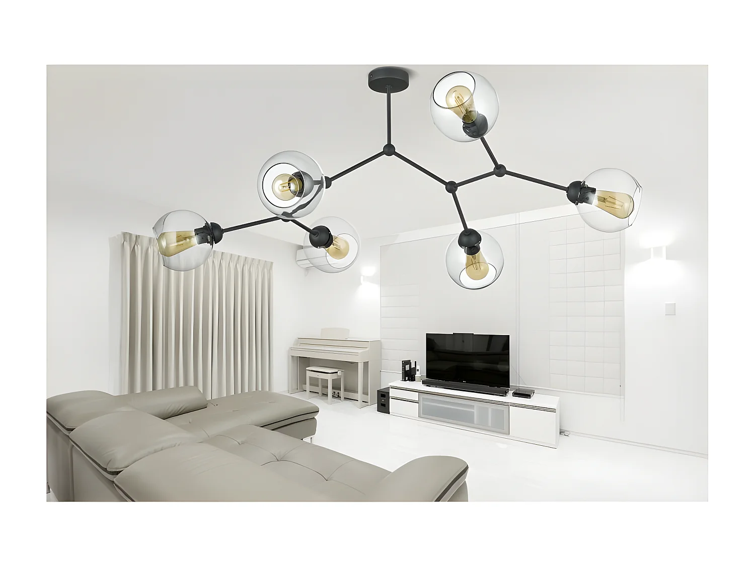 Suspension industrielle en verre/métal noir - h55 x L108cm - 6xE27 - modèle FAIRY de TK LIGHTING