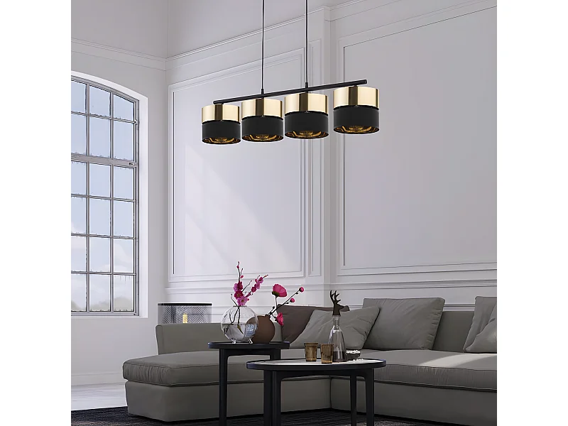 Suspension métal noir/doré - L94 x h95 cm - 4xE27 - modèle HILTON de TK LIGHTING