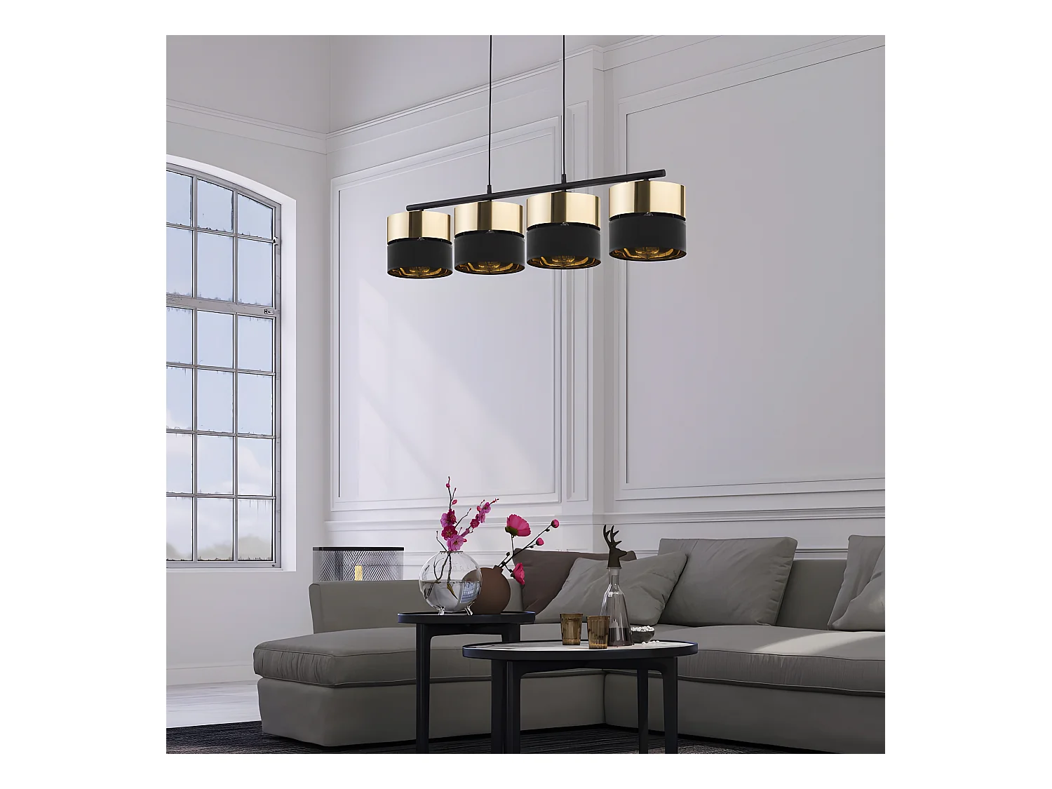 Suspension métal noir/doré - L94 x h95 cm - 4xE27 - modèle HILTON de TK LIGHTING