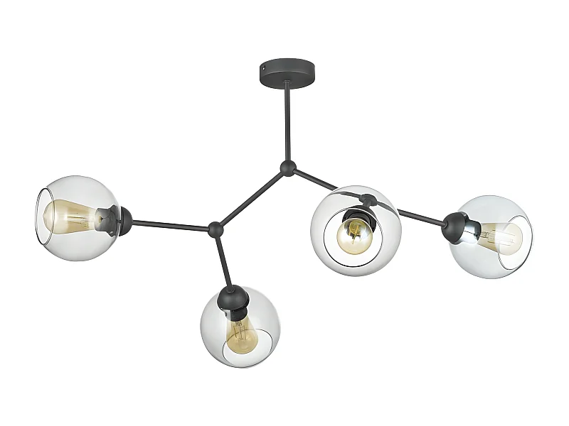 Suspension en verre et métal noir - h50 x L70cm - 4xE27 - modèle FAIRY de TK LIGHTING