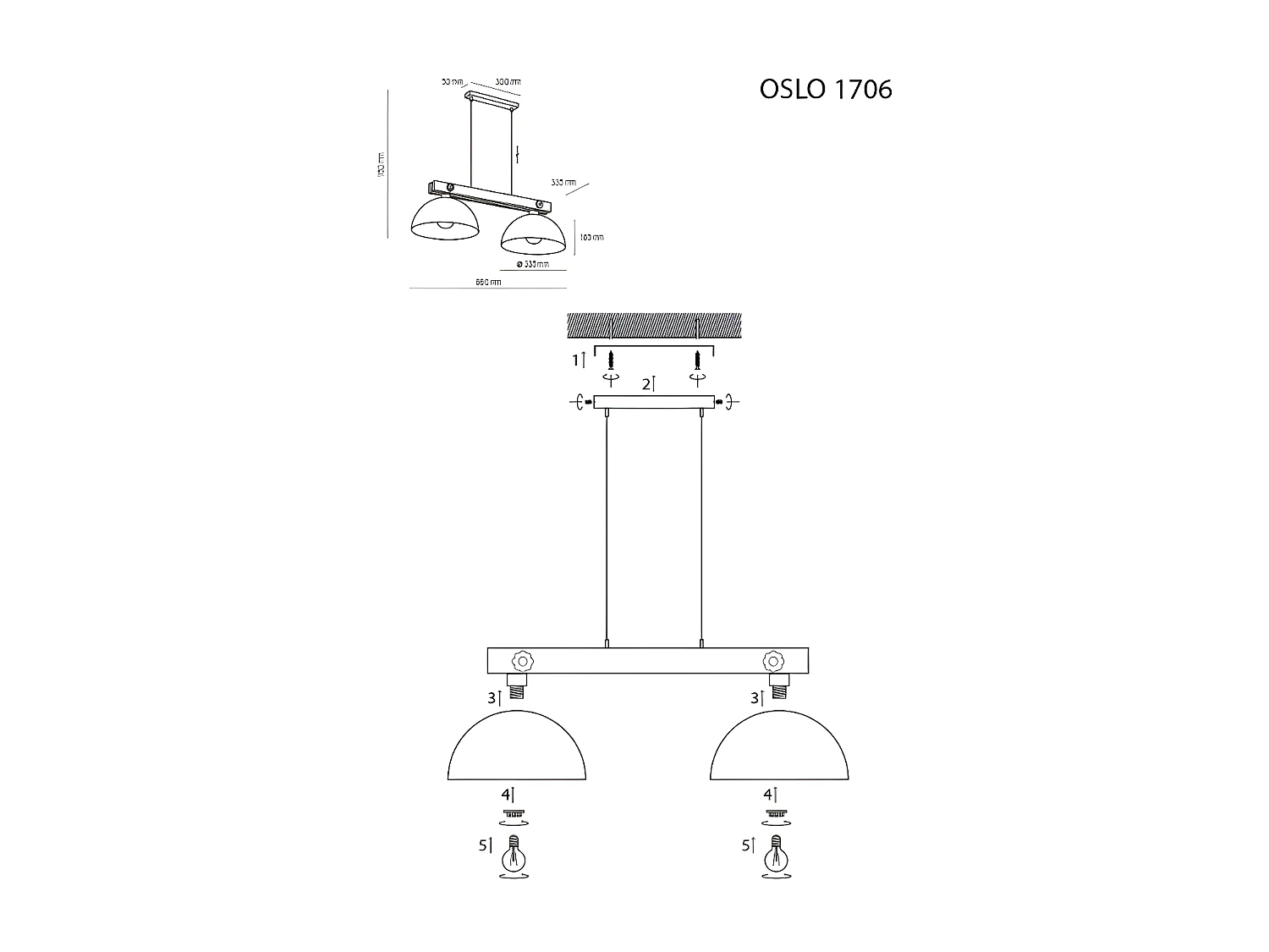 Suspension en bois double abat-jour métal - modèle OSLO de TK LIGHTING