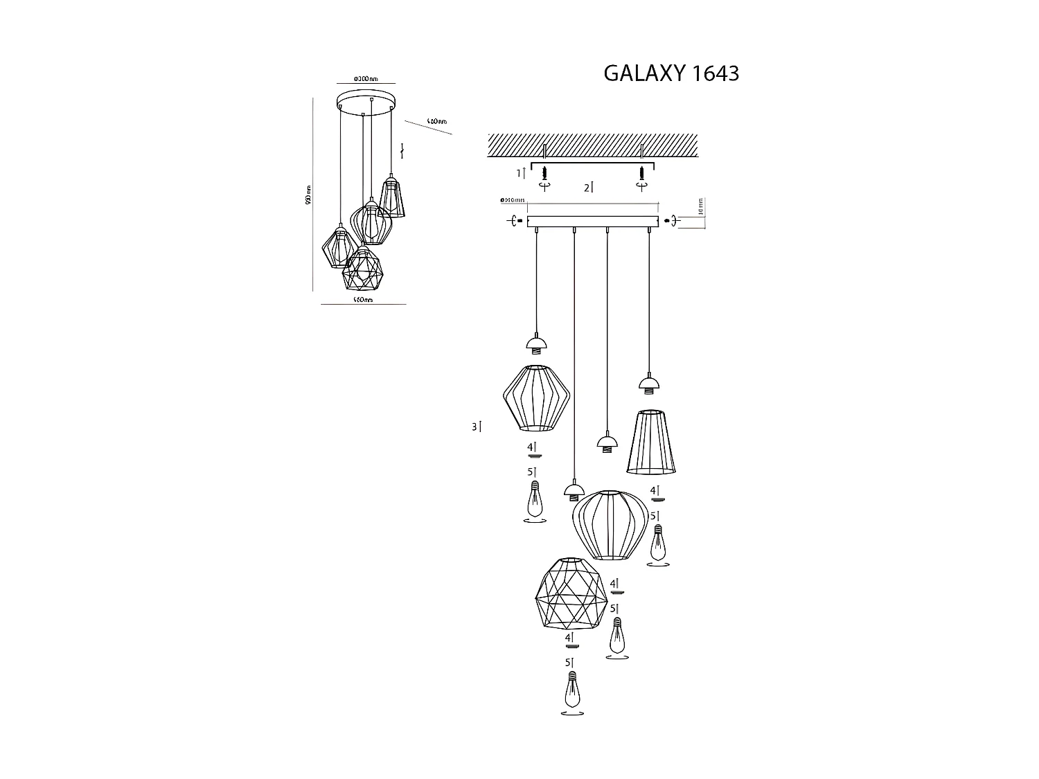 Suspension graphique en métal - h95cm - 4xE27 - modèle GALAXY de TK LIGHTING