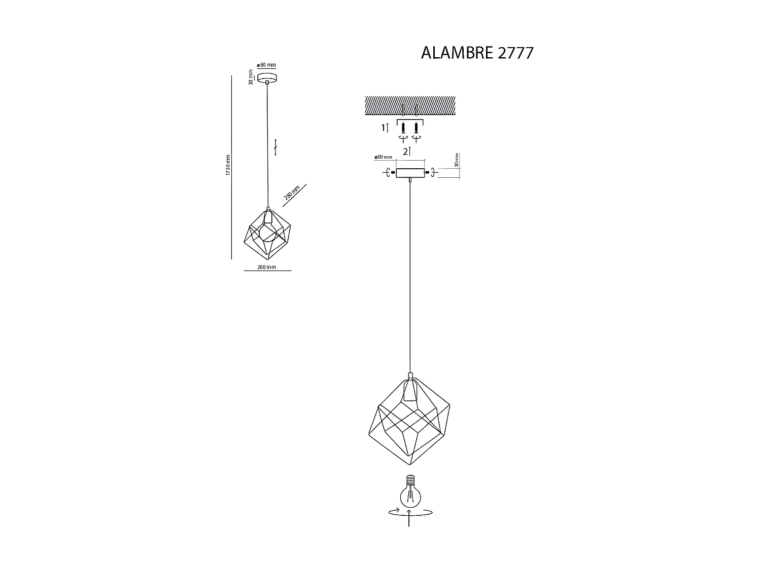Suspension en métal doré – h175cm  - modèle ALAMBRE de TK LIGHTING