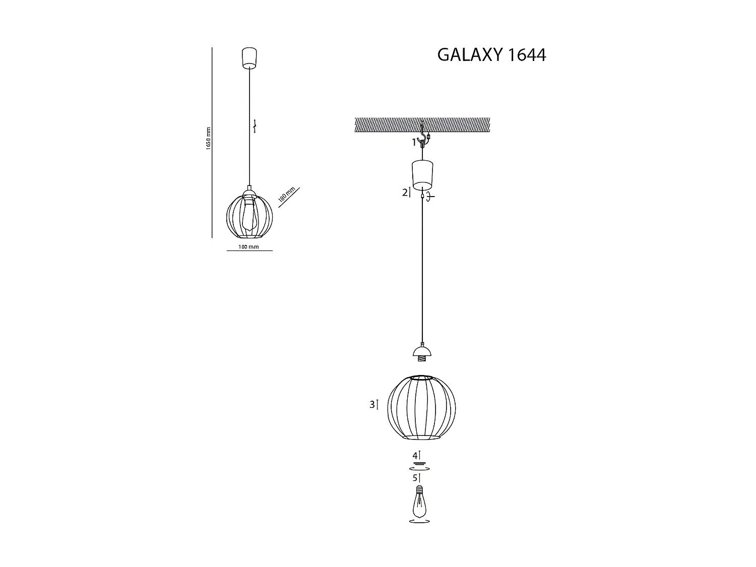 Suspension graphique en métal noir forme ronde - h165cm réglable - 1xE27 - modèle GALAXY de TK LIGHTING
