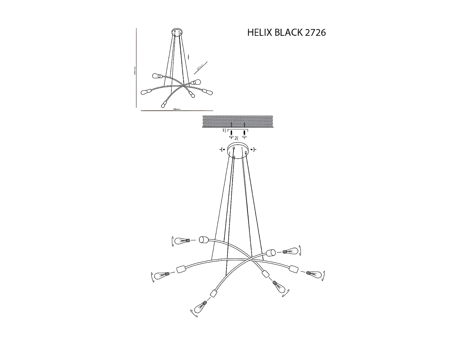 Suspension en verre – L140cm -6xE27 - modèle HELIX de TK LIGHTING