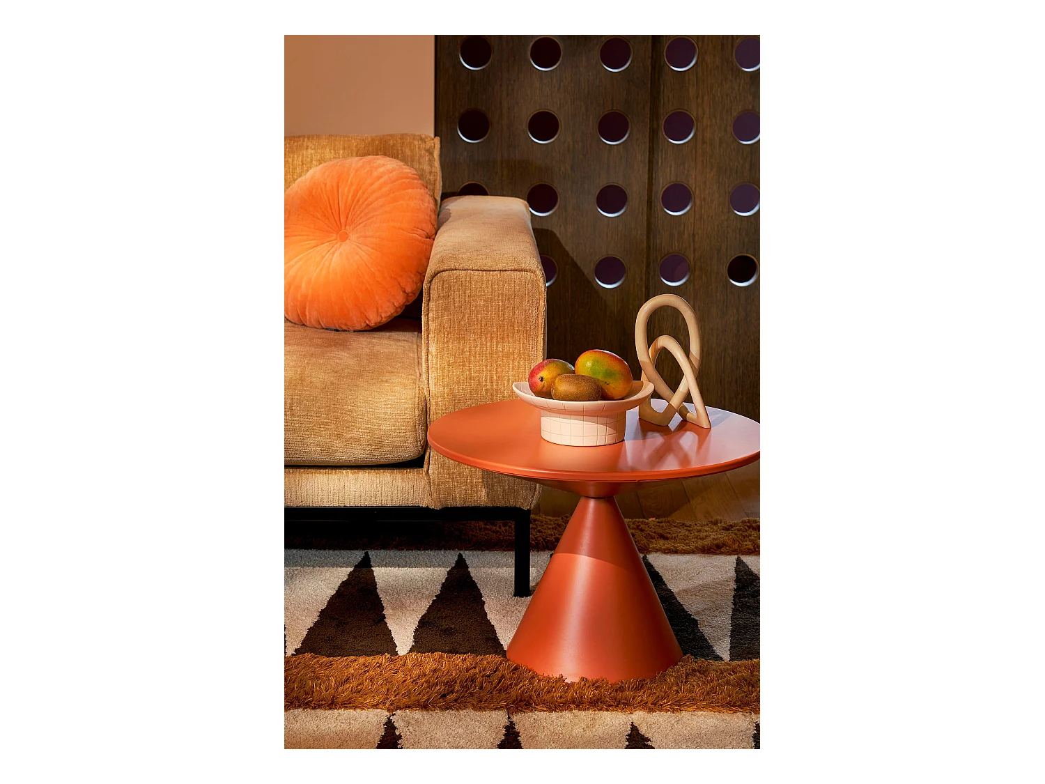 Coussin en velours de coton - Ø45 - Orange - BARON