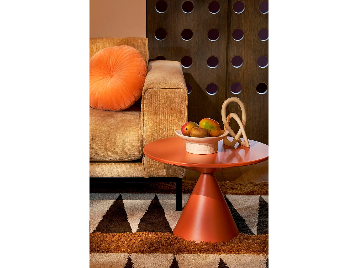 Coussin en velours de coton - Ø45 - Orange - BARON