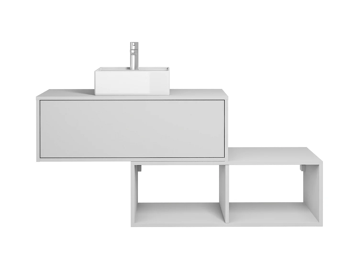 Móvel de casa de banho suspenso branco com lavatório quadrado 1 gaveta e 2 nichos 94 cm - TEANA II