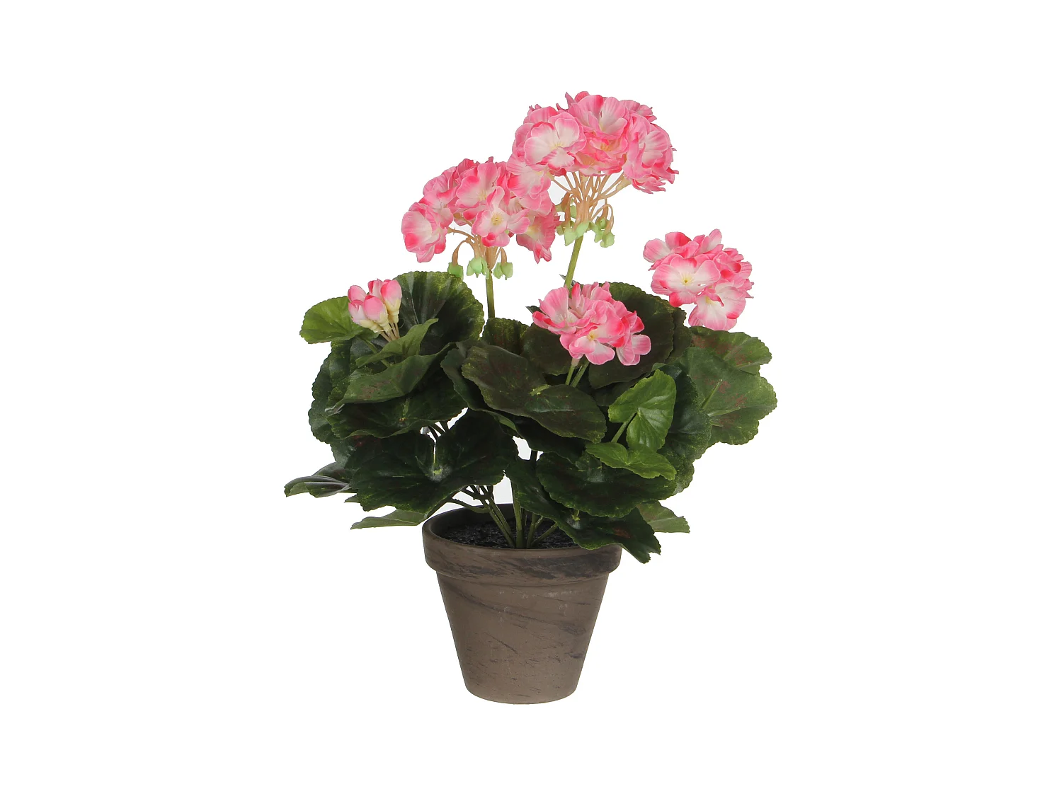 Plante artificielle en polyester et terre cuite - 34 x Ø20 - Blanc, rose - GERANIUM