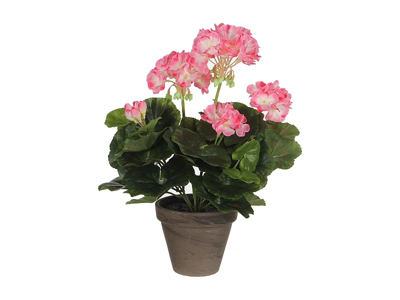 Plante artificielle en polyester et terre cuite - 34 x Ø20 - Blanc, rose - GERANIUM