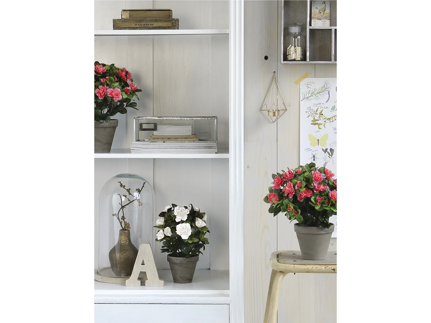 Plante artificielle en polyester et terre cuite - 27 x Ø20 - Blanc - AZALEA