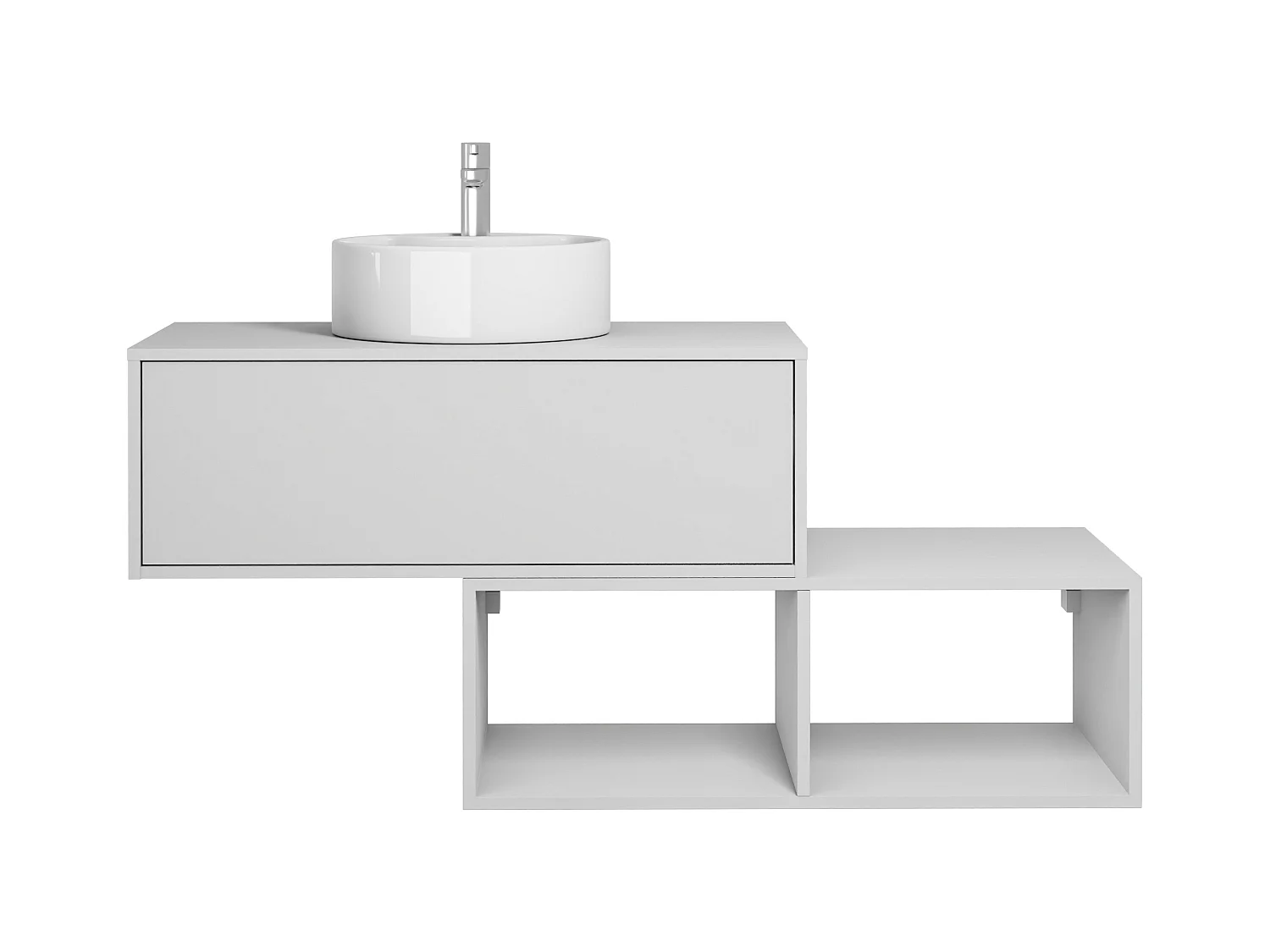 Mueble de baño flotante blanco con lavabo redondo - 1 cajón y 2 estantes - 94 cm - TEANA II