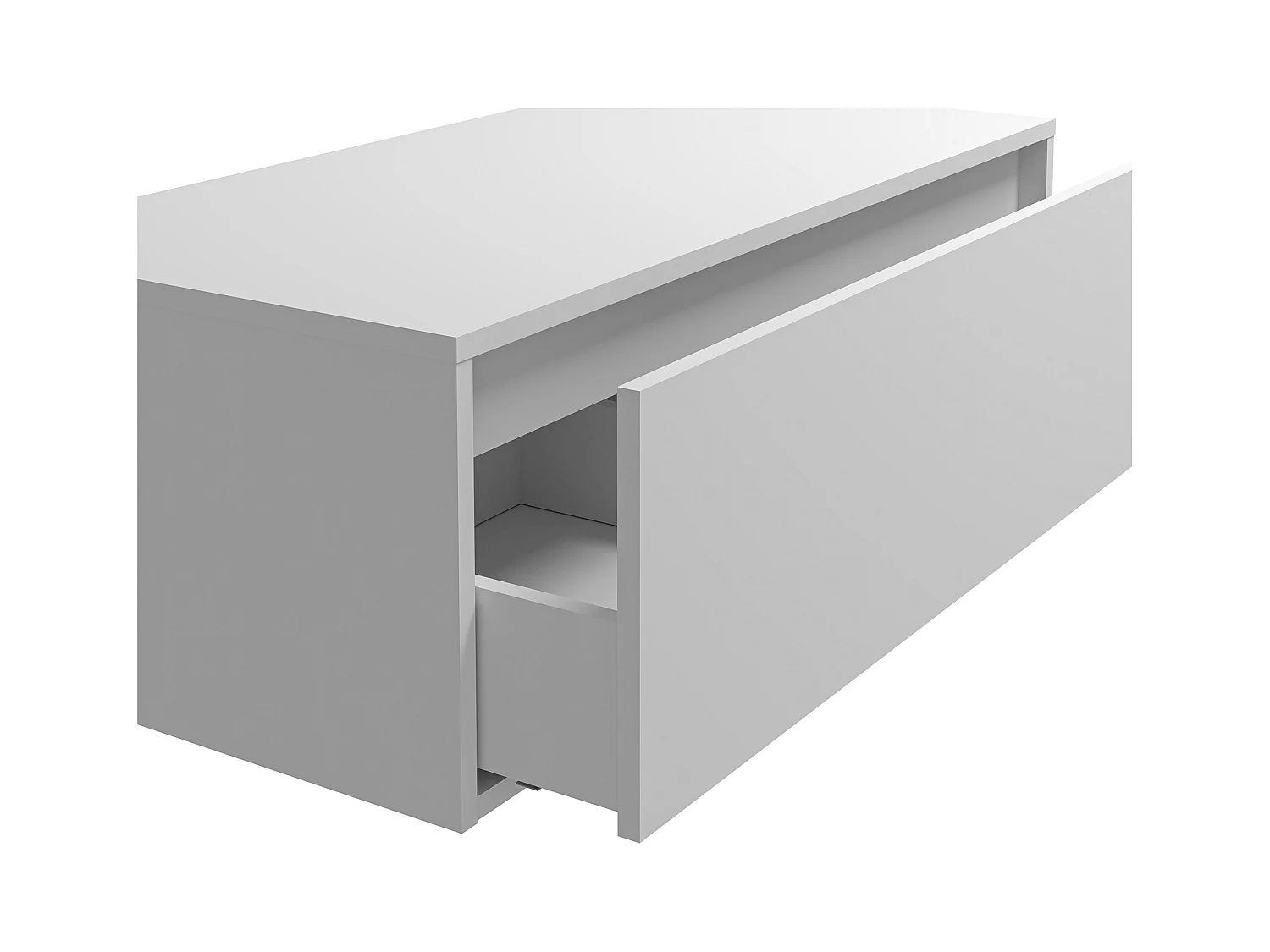 Hangend badkamermeubel, wit, met ronde wastafel - 1 lade en 2 nissen - 94 cm - TEANA II