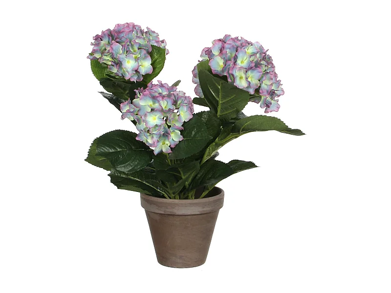 Kunstplant van polyester en terracotta - 40 x Ø35 - Paars - HYDRANGEA