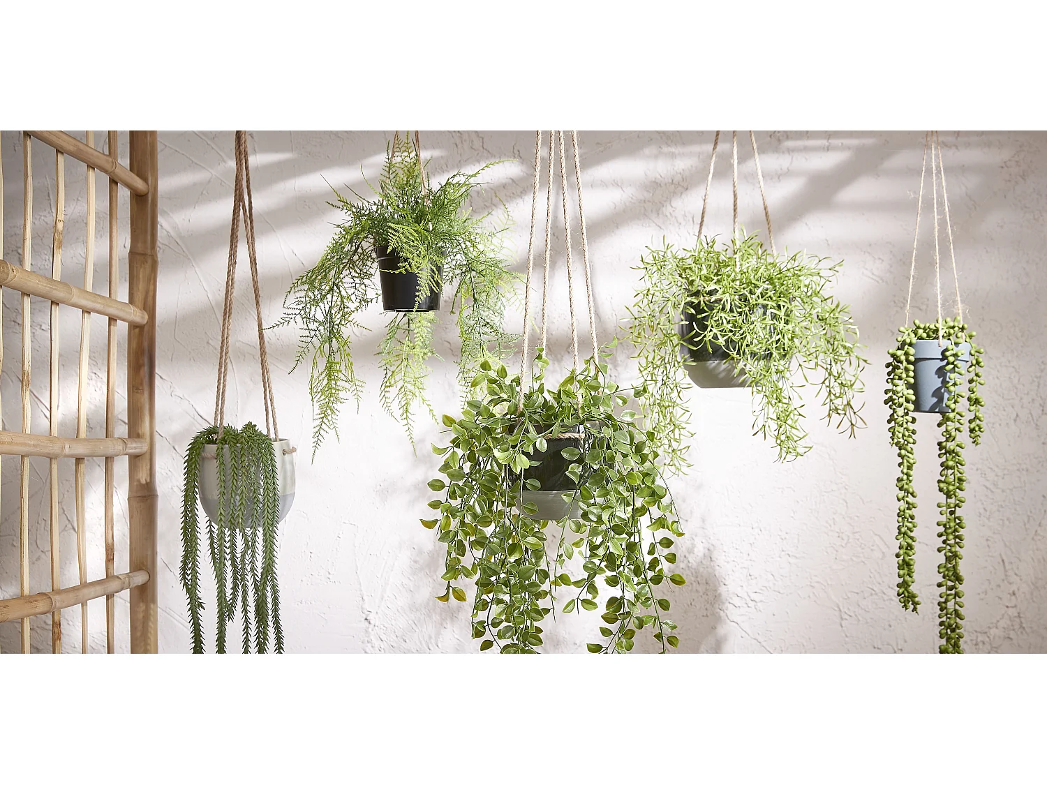 Hangende Kunstpflanze aus Plastik - 46 x Ø20 - Grün - FICUS