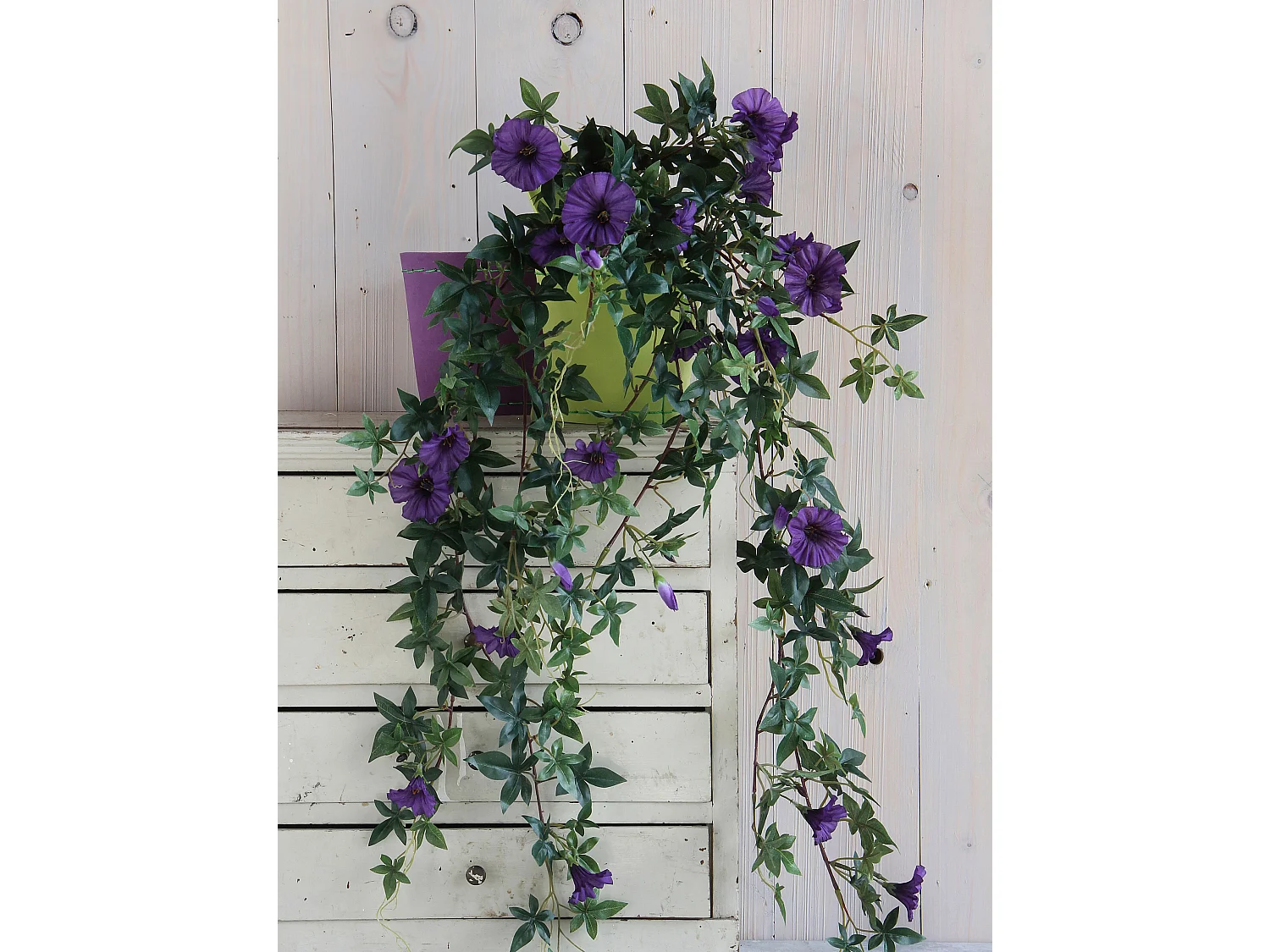 Plante artificielle suspendue en polyester et terre cuite - L50 x B45 x H25 - Violet foncé - PETUNIA HANGING