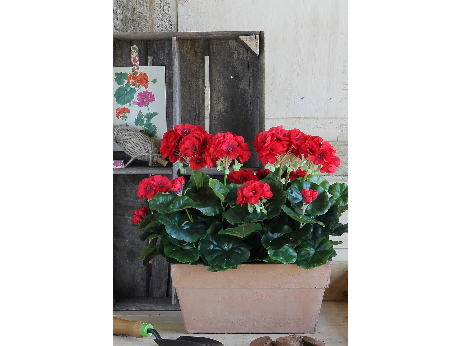 Plante artificielle en polyester et ciment de sable - 29 x 13 x 40 - Rouge - GERANIUM