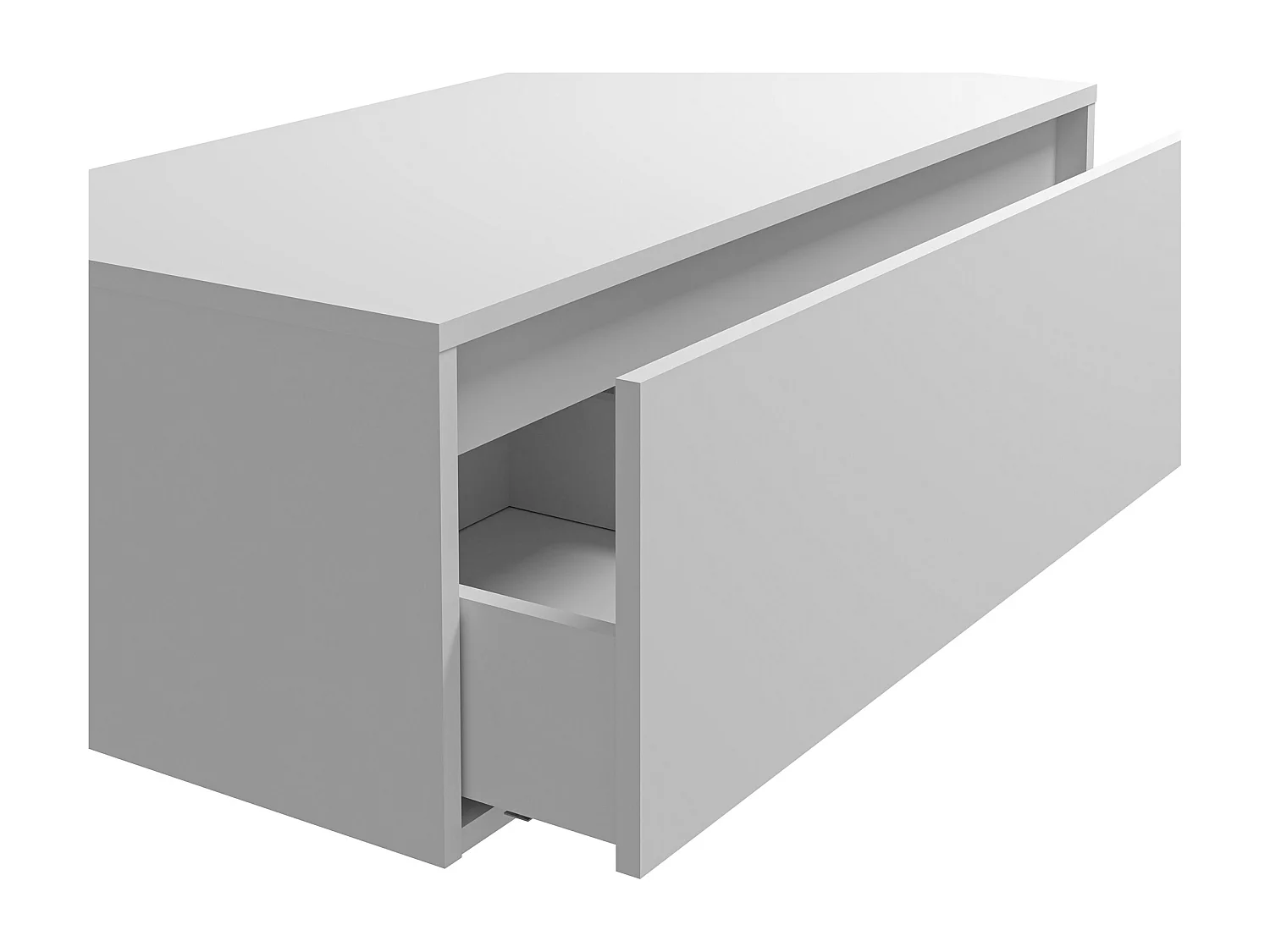 Meuble de salle de bain suspendu avec vasque ronde - 1 tiroir blanc et 2 niches naturel clair - 94 cm - TEANA II