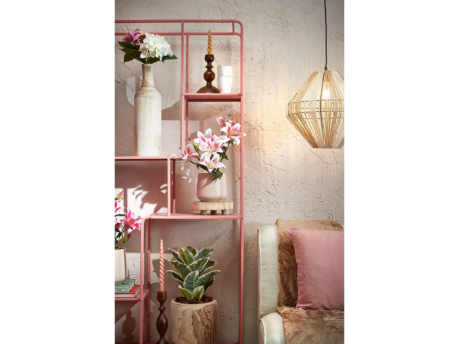 Kunstplant van polyester en terracotta - Ø45 x 47 - Roze - TIGERLILY