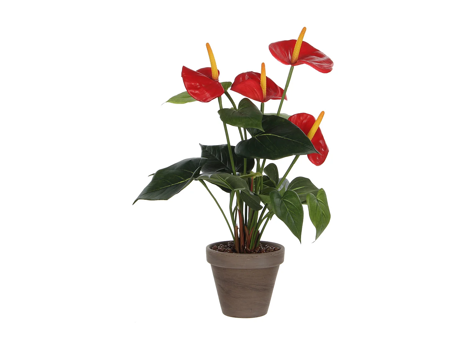 Kunstplant van polyester en terracotta - 40 x Ø30 - Rood - ANTHURIUM