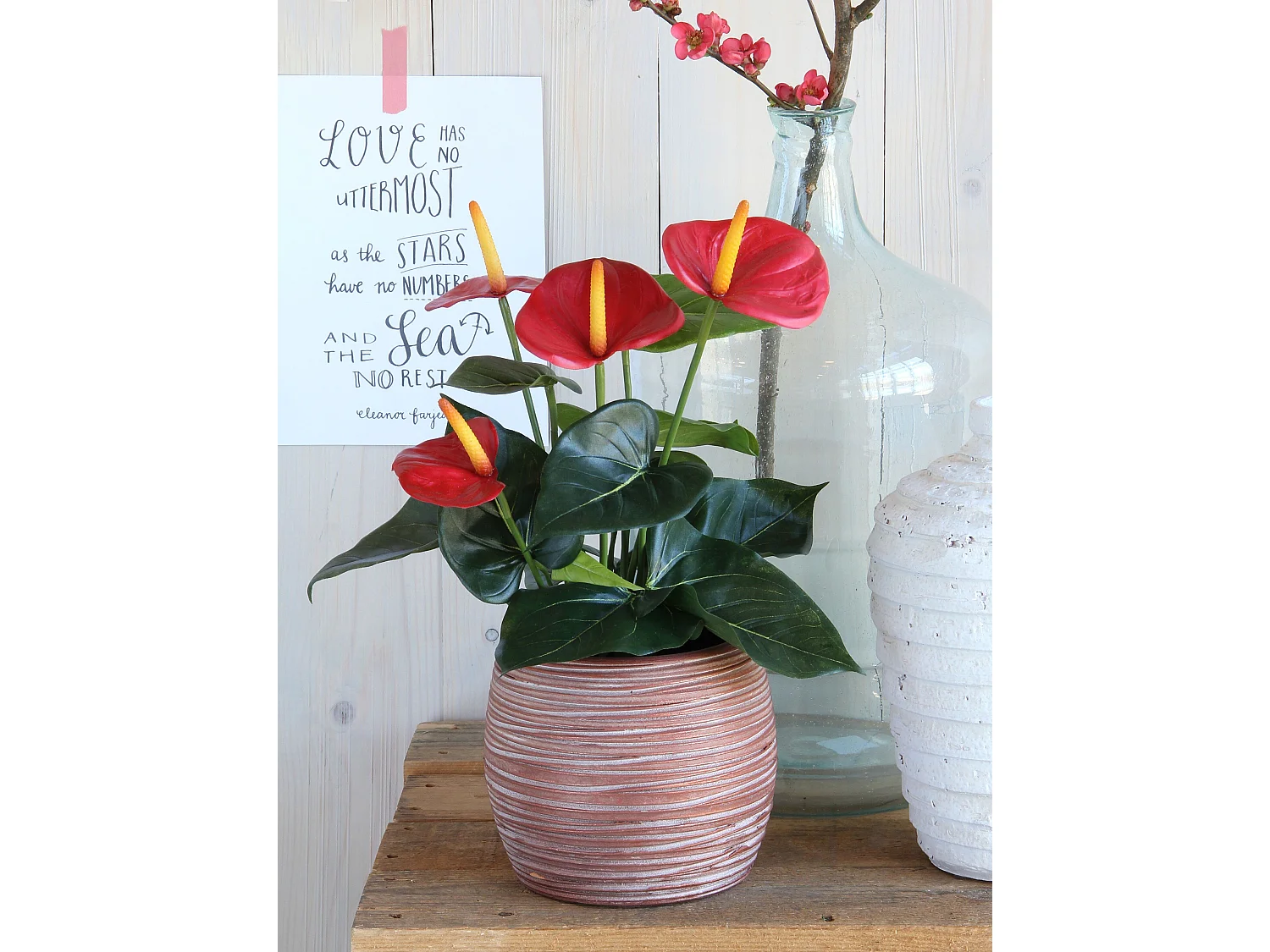 Kunstplant van polyester en terracotta - 40 x Ø30 - Rood - ANTHURIUM
