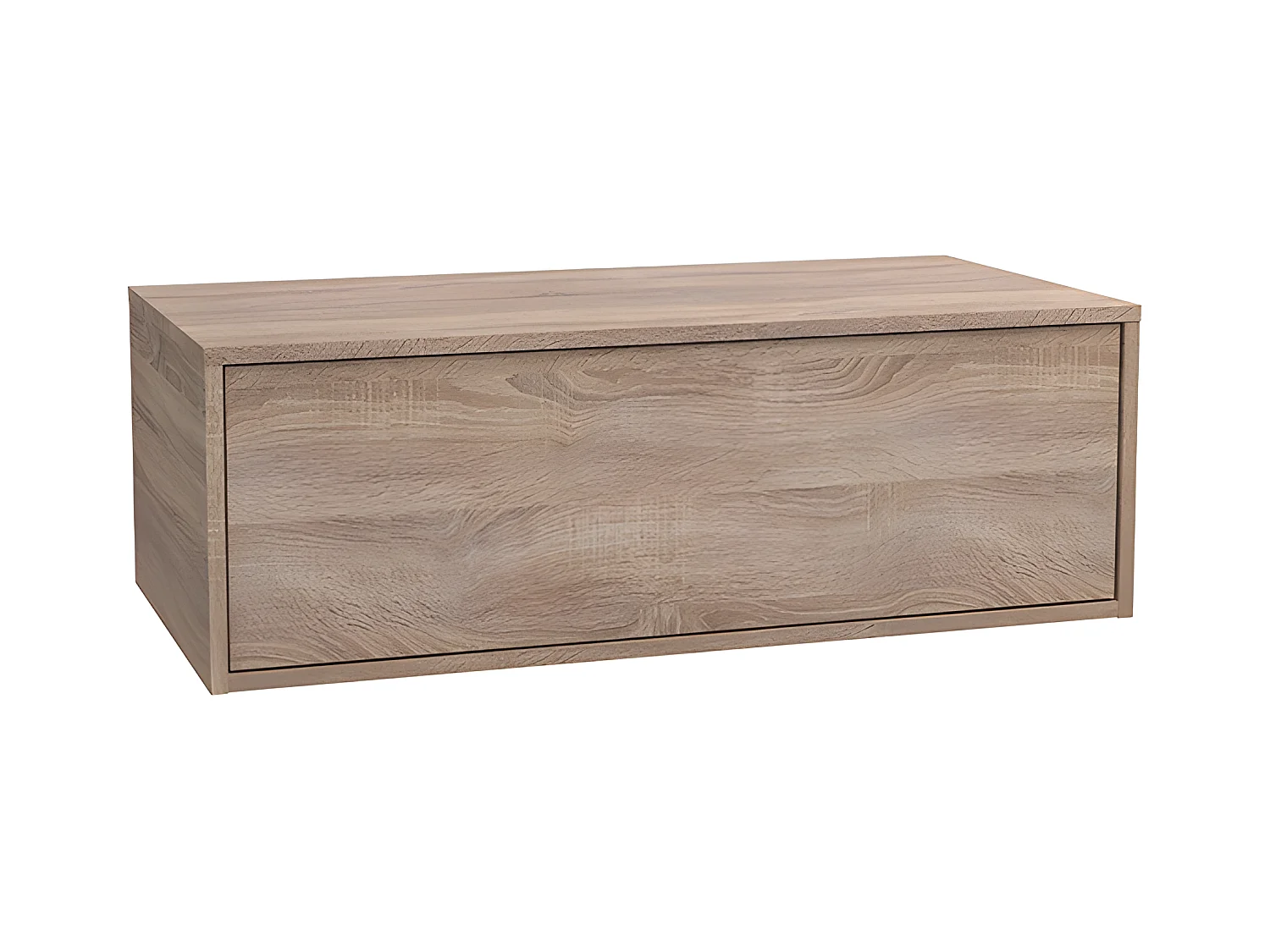 Waschbeckenunterschrank hängend mit rundem Waschbecken - 1 Schublade in heller Holzfarbe & 2 weiße Ablagefächer - 94 cm - TEANA II