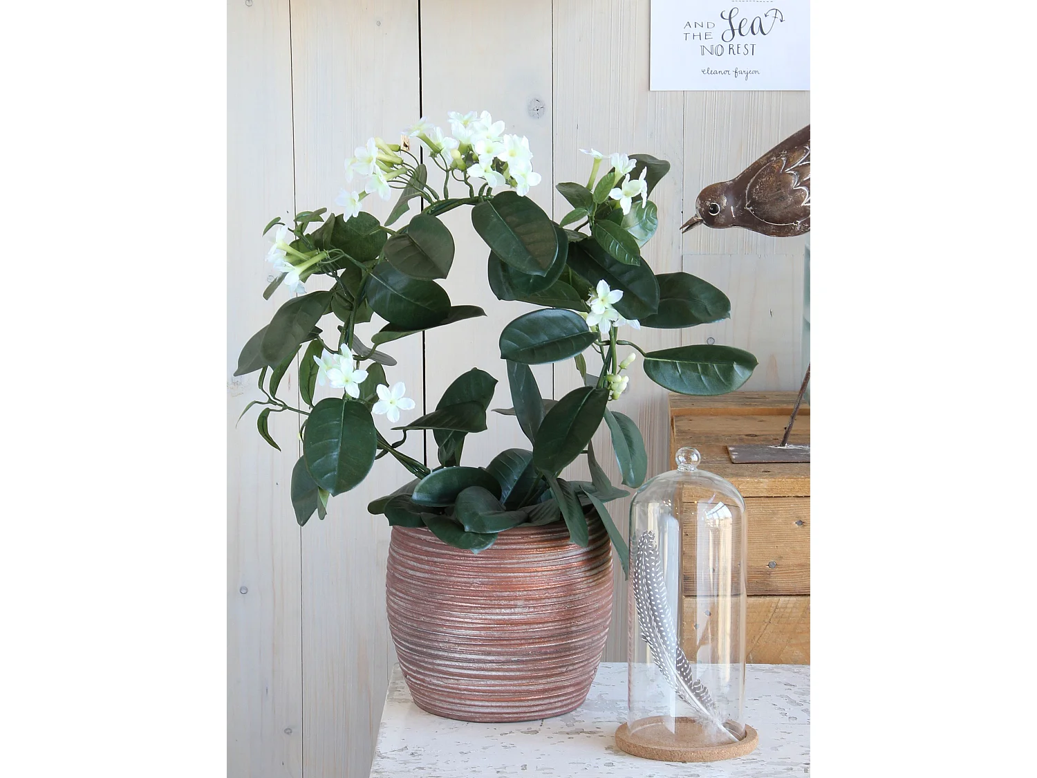 Plante artificielle en polyester et terre cuite - 50 x Ø40 - Blanc - STEPHANOTIS