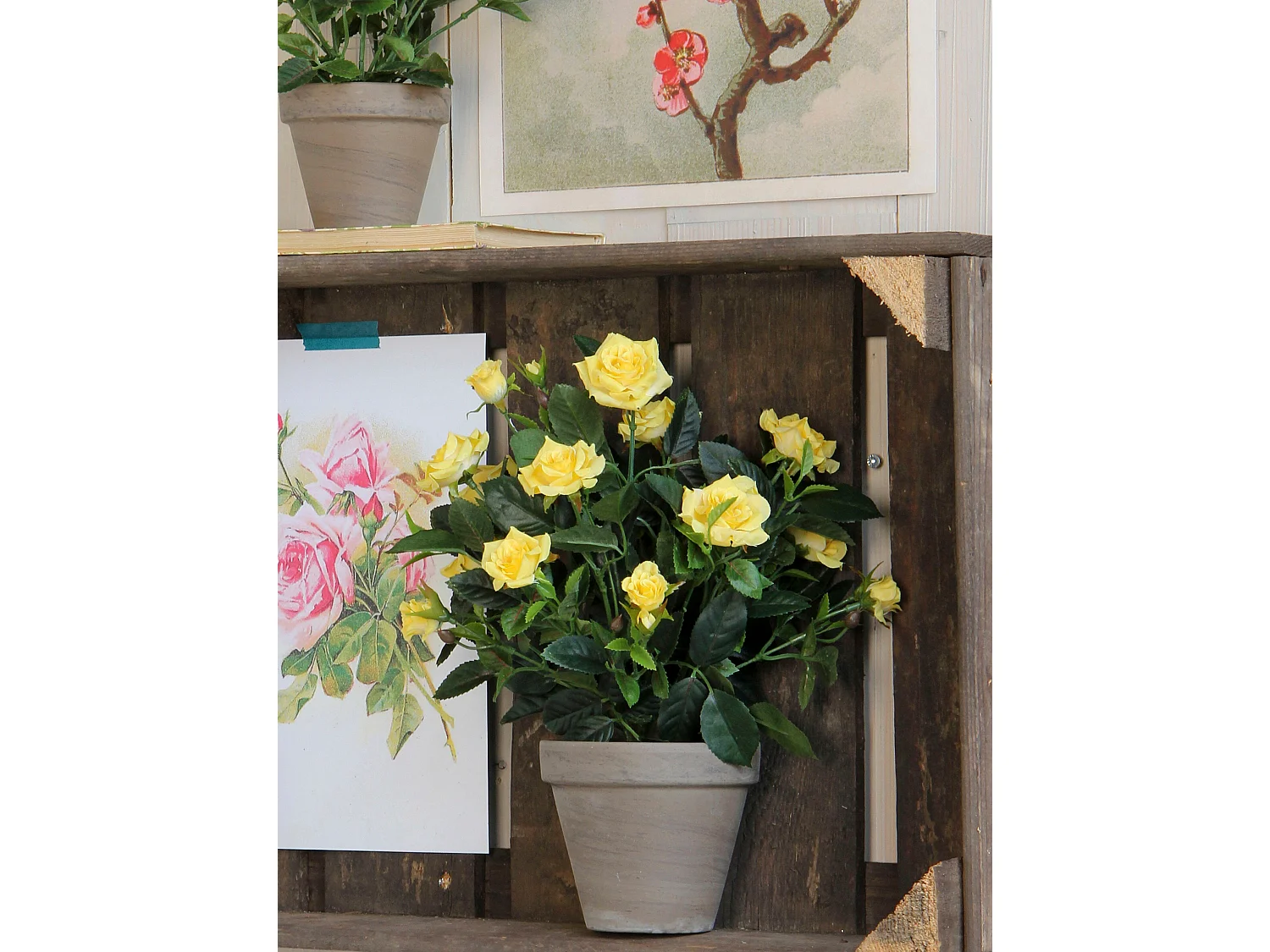 Kunstplant van polyester en terracotta - Ø25 x 33 - Geel - ROSEBUSH