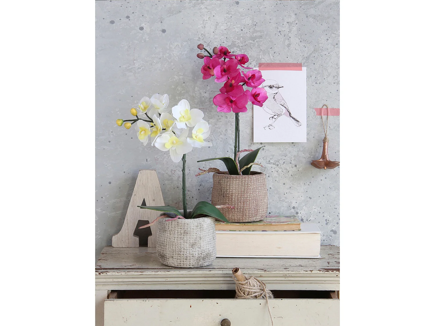 Plante artificielle en polyester et terre cuite - 48 x Ø13 - Blanc - PHALAENOPSIS