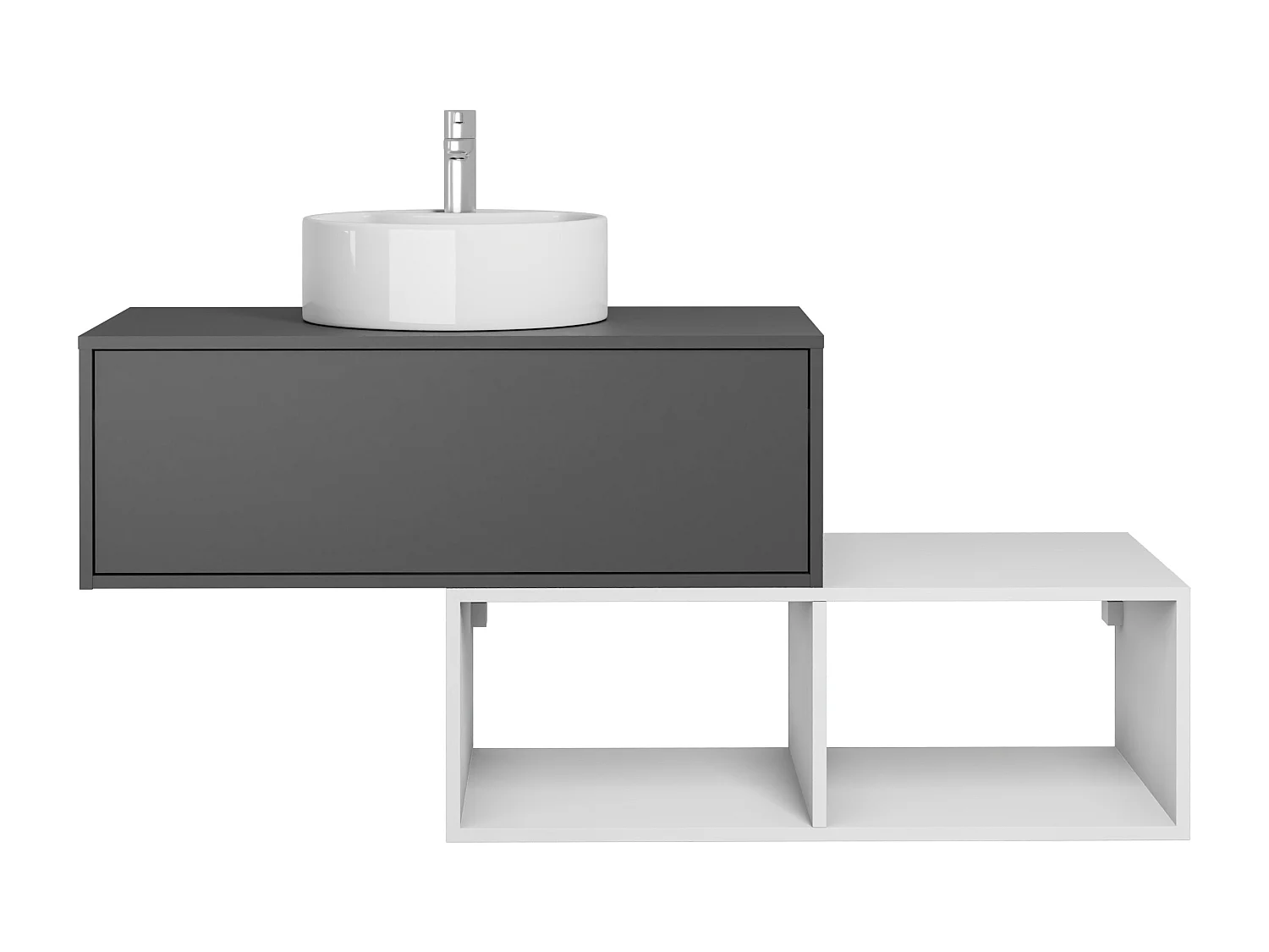 Mueble de baño flotante con lavabo redondo - 1 cajón gris antracita y 2 estantes blancos - 94 cm - TEANA II