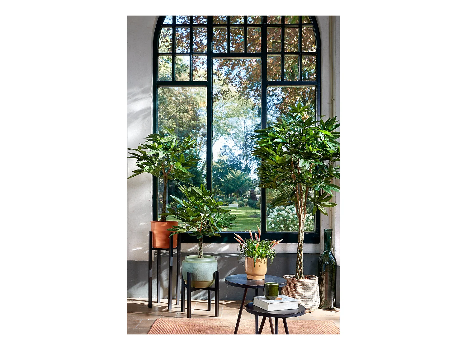Plante artificielle en polyester et fibre de verre et bois naturel et métal et peinture et ciment et plastique - Ø80 x 60 - Vert - PACHIRA