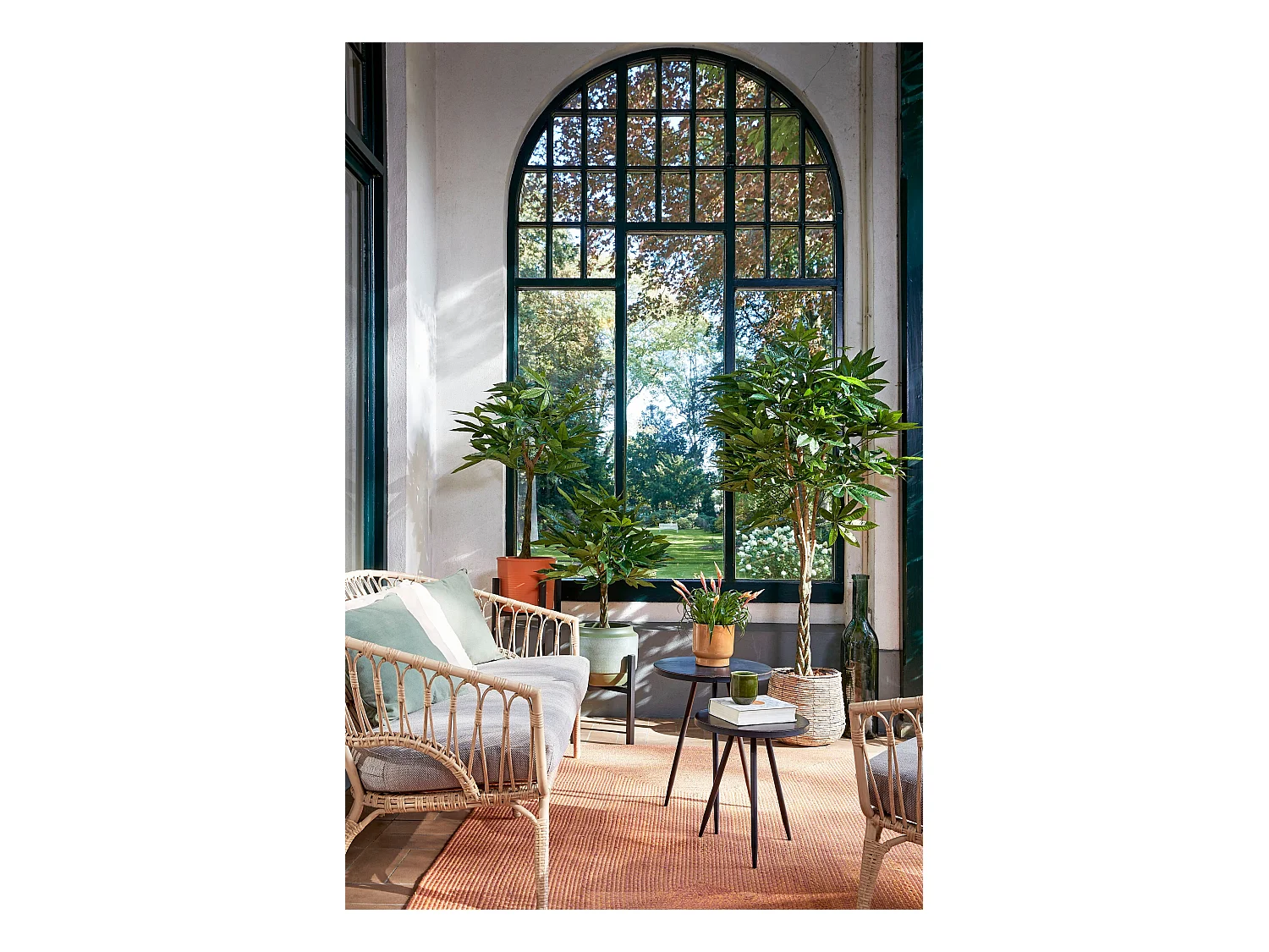 Plante artificielle en polyester et fibre de verre et bois naturel et métal et peinture et ciment et plastique - Ø80 x 60 - Vert - PACHIRA