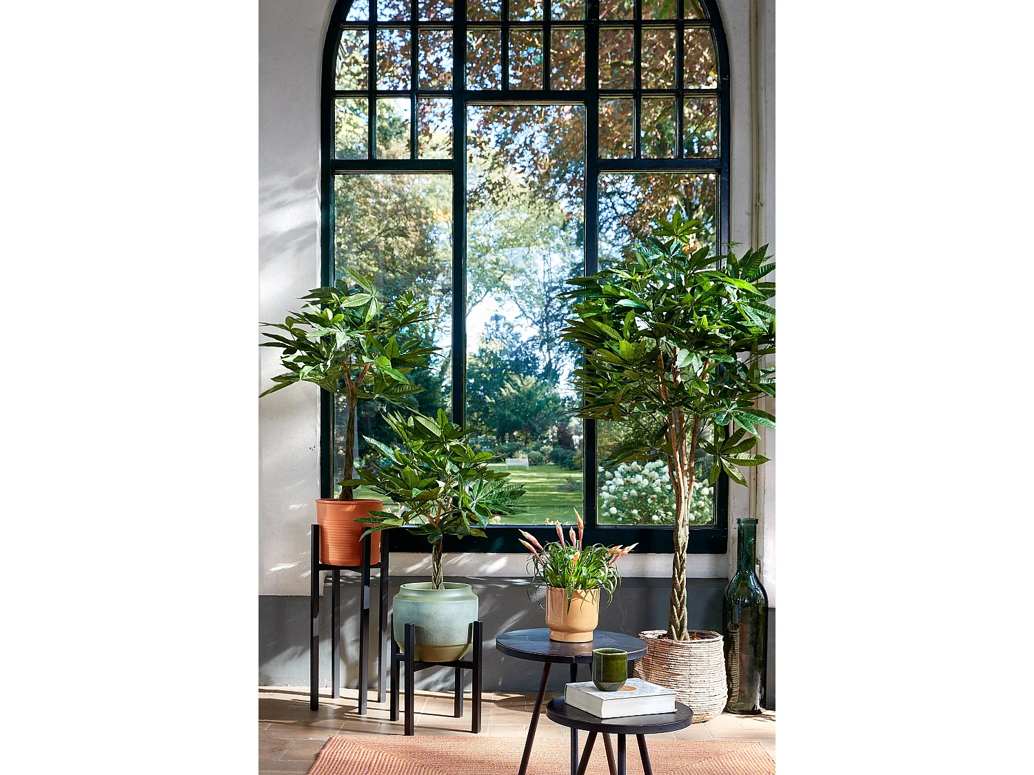 Kunstplant van polyester en glasvezel en natuurlijk multiplex hout en ijzer en verf en cement en plastic - Ø80 x 60 - Groen - PACHIRA