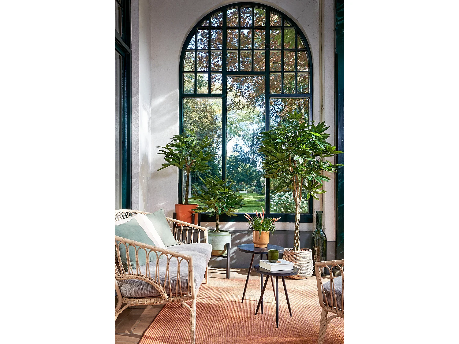 Kunstplant van polyester en glasvezel en natuurlijk multiplex hout en ijzer en verf en cement en plastic - Ø80 x 60 - Groen - PACHIRA