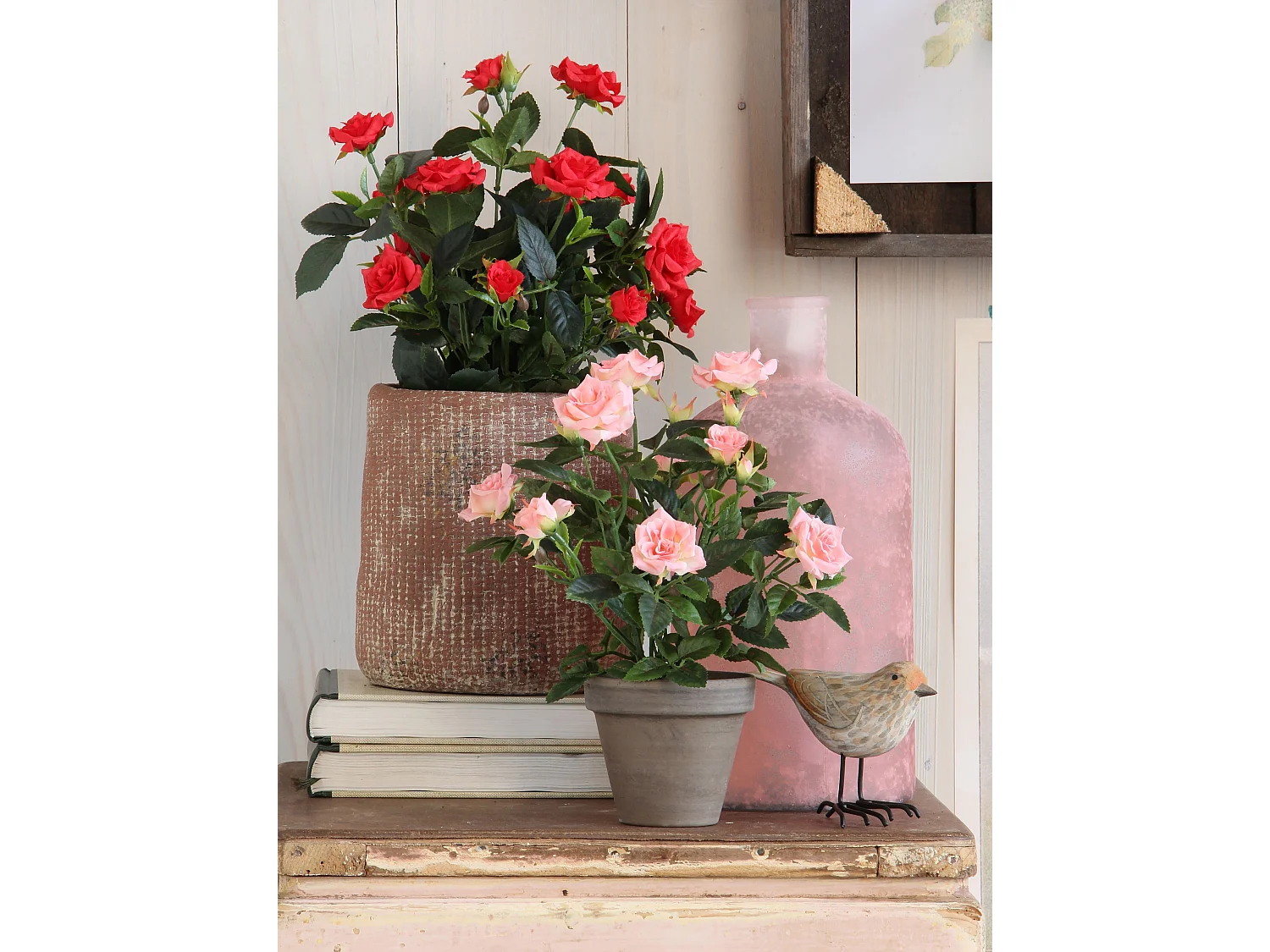 Kunstplant van polyester en terracotta - Ø25 x 33 - Rood - ROSEBUSH