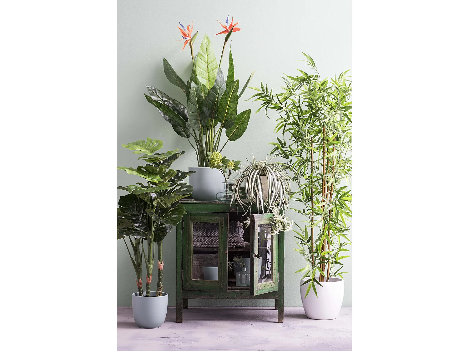 Kunstplant van polyester en plastic - 110 x Ø60 - Groen - STRELITZIA