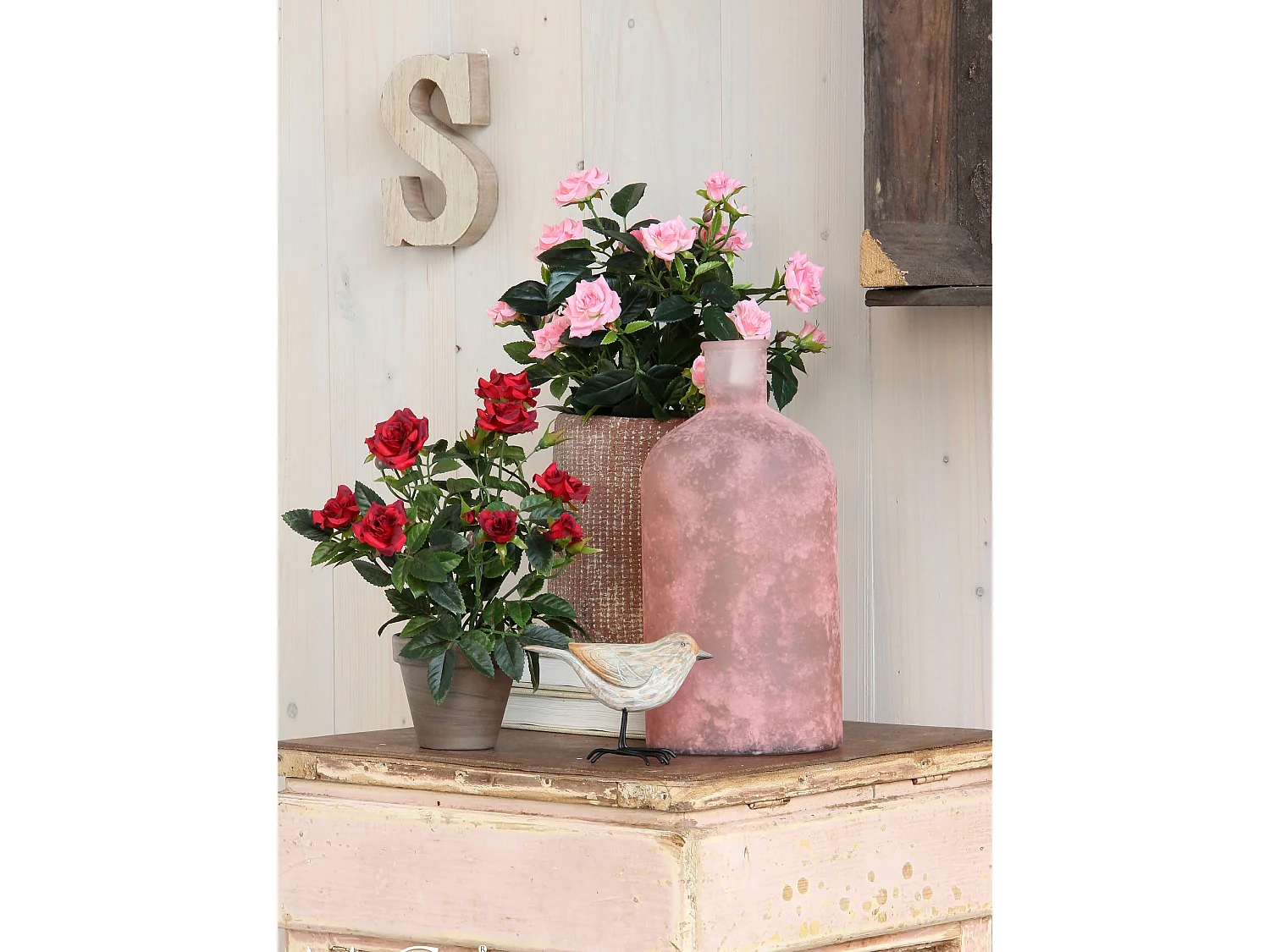 Plante artificielle en polyester et terre cuite - H33 x Ø25 - Rose - ROSEBUSH