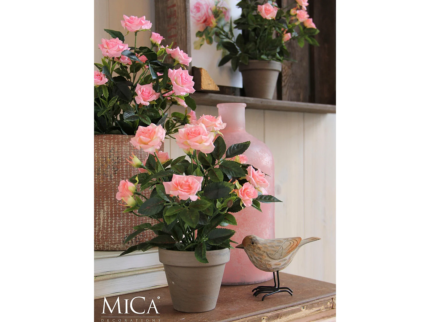 Plante artificielle en polyester et terre cuite - H33 x Ø25 - Rose - ROSEBUSH